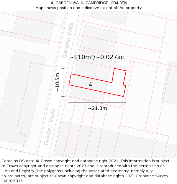 4, GARDEN WALK, CAMBRIDGE, CB4 3EN: Plot and title map