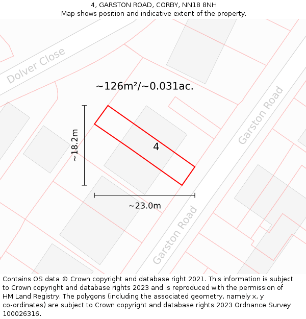 4, GARSTON ROAD, CORBY, NN18 8NH: Plot and title map