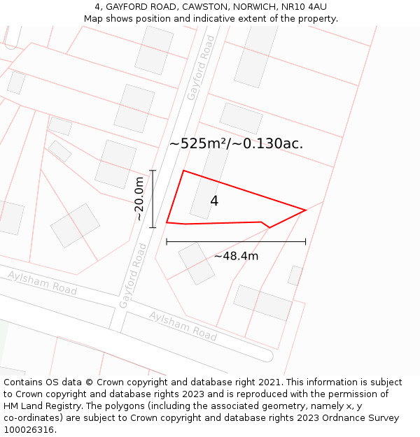 4, GAYFORD ROAD, CAWSTON, NORWICH, NR10 4AU: Plot and title map