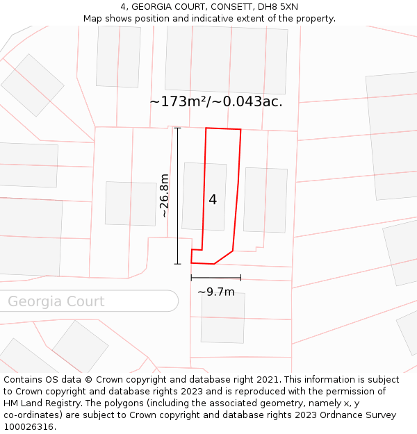 4, GEORGIA COURT, CONSETT, DH8 5XN: Plot and title map