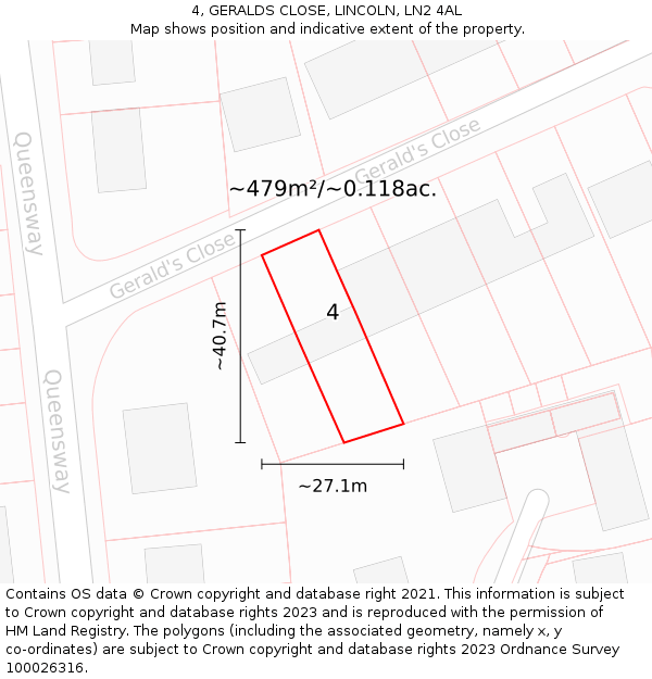 4, GERALDS CLOSE, LINCOLN, LN2 4AL: Plot and title map