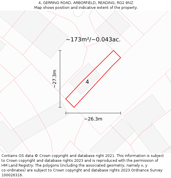 4, GERRING ROAD, ARBORFIELD, READING, RG2 9NZ: Plot and title map