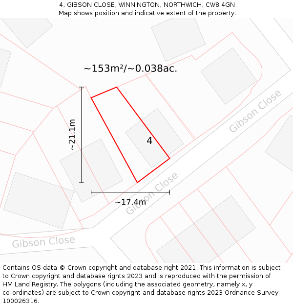 4, GIBSON CLOSE, WINNINGTON, NORTHWICH, CW8 4GN: Plot and title map