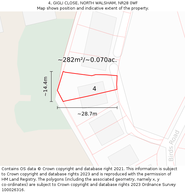 4, GIGLI CLOSE, NORTH WALSHAM, NR28 0WF: Plot and title map
