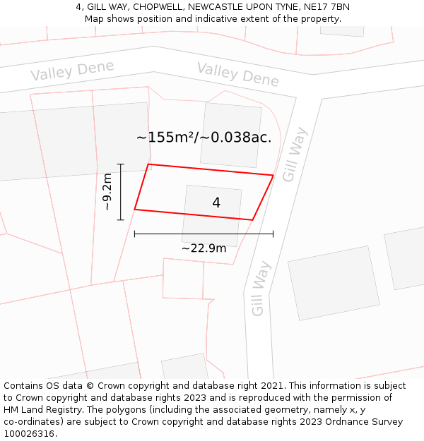 4, GILL WAY, CHOPWELL, NEWCASTLE UPON TYNE, NE17 7BN: Plot and title map