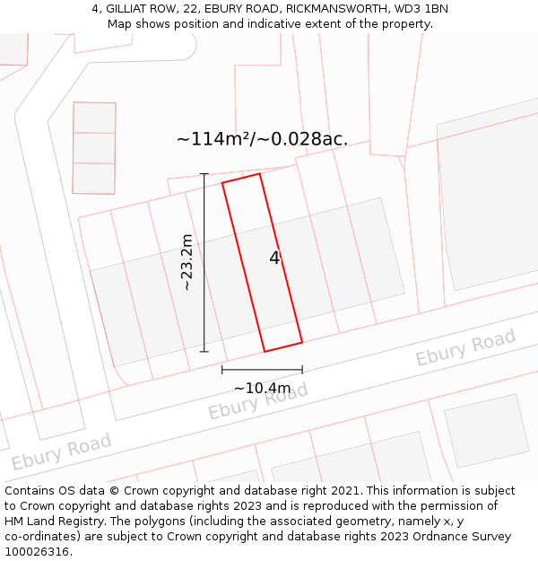 4, GILLIAT ROW, 22, EBURY ROAD, RICKMANSWORTH, WD3 1BN: Plot and title map