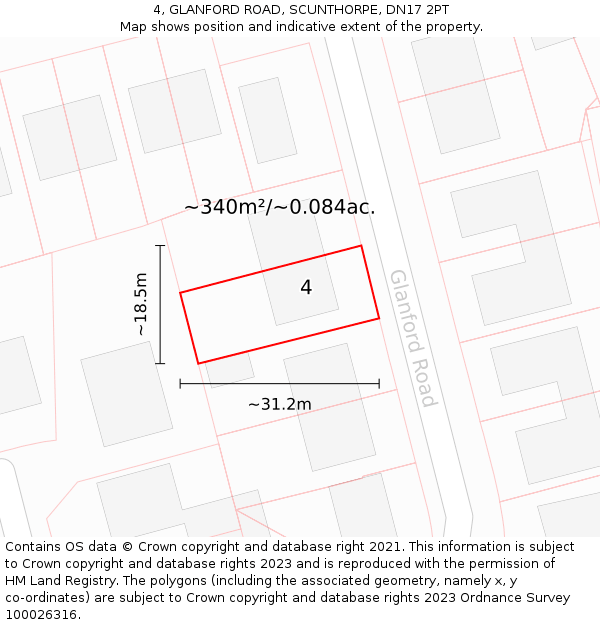 4, GLANFORD ROAD, SCUNTHORPE, DN17 2PT: Plot and title map