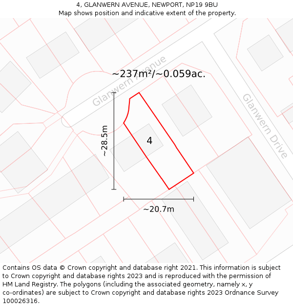 4, GLANWERN AVENUE, NEWPORT, NP19 9BU: Plot and title map