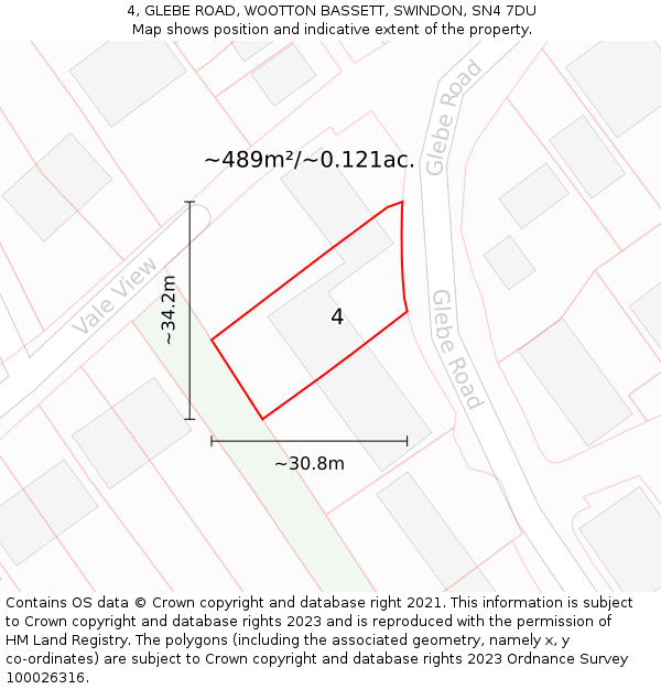 4, GLEBE ROAD, WOOTTON BASSETT, SWINDON, SN4 7DU: Plot and title map