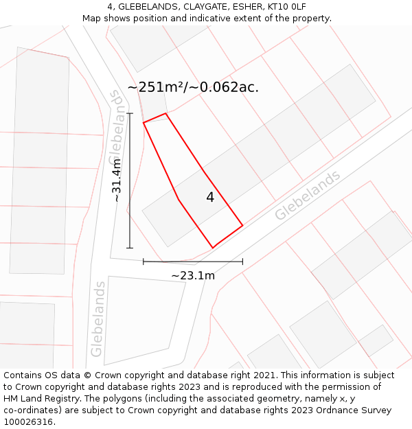 4, GLEBELANDS, CLAYGATE, ESHER, KT10 0LF: Plot and title map