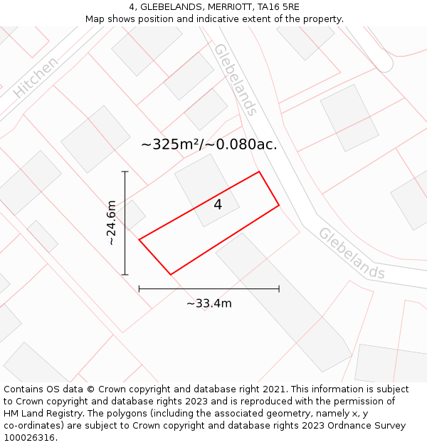 4, GLEBELANDS, MERRIOTT, TA16 5RE: Plot and title map