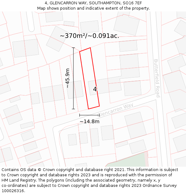 4, GLENCARRON WAY, SOUTHAMPTON, SO16 7EF: Plot and title map