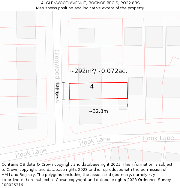 4, GLENWOOD AVENUE, BOGNOR REGIS, PO22 8BS: Plot and title map