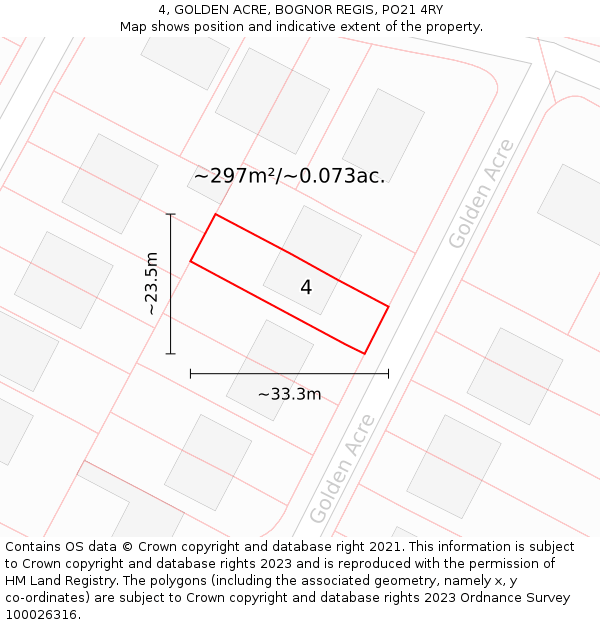 4, GOLDEN ACRE, BOGNOR REGIS, PO21 4RY: Plot and title map