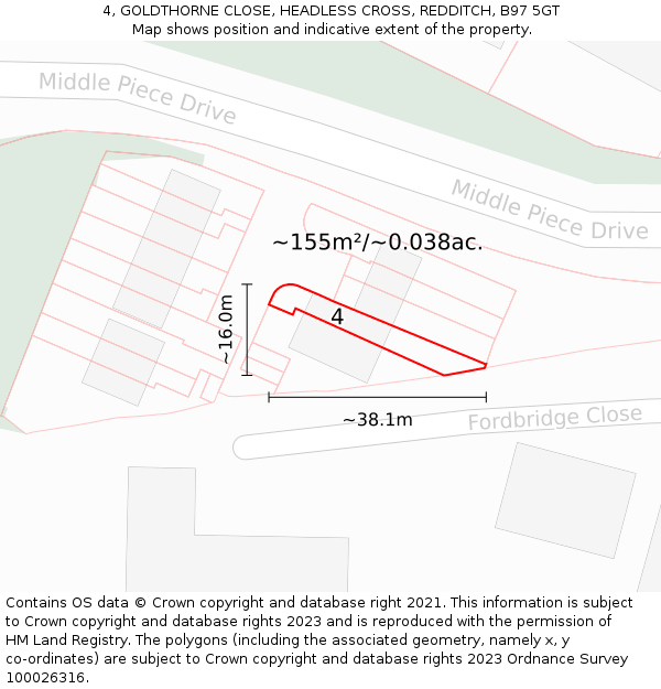 4, GOLDTHORNE CLOSE, HEADLESS CROSS, REDDITCH, B97 5GT: Plot and title map