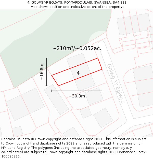 4, GOLWG YR EGLWYS, PONTARDDULAIS, SWANSEA, SA4 8EE: Plot and title map