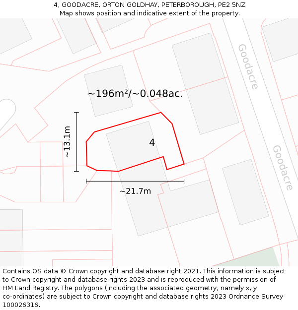 4, GOODACRE, ORTON GOLDHAY, PETERBOROUGH, PE2 5NZ: Plot and title map