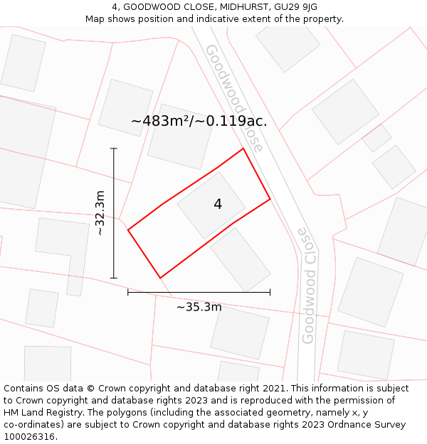4, GOODWOOD CLOSE, MIDHURST, GU29 9JG: Plot and title map