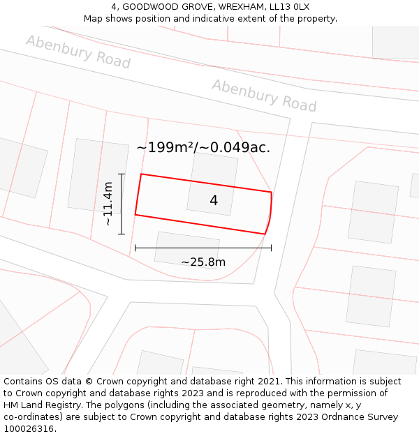 4, GOODWOOD GROVE, WREXHAM, LL13 0LX: Plot and title map