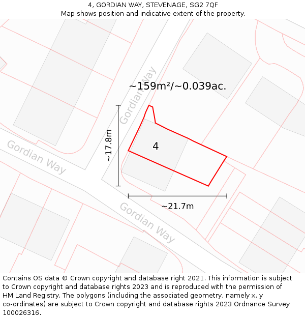 4, GORDIAN WAY, STEVENAGE, SG2 7QF: Plot and title map