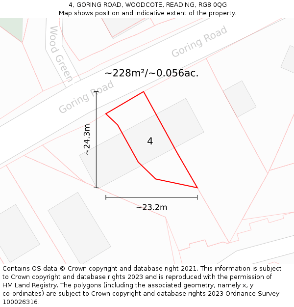 4, GORING ROAD, WOODCOTE, READING, RG8 0QG: Plot and title map