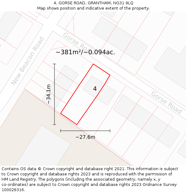 4, GORSE ROAD, GRANTHAM, NG31 9LQ: Plot and title map