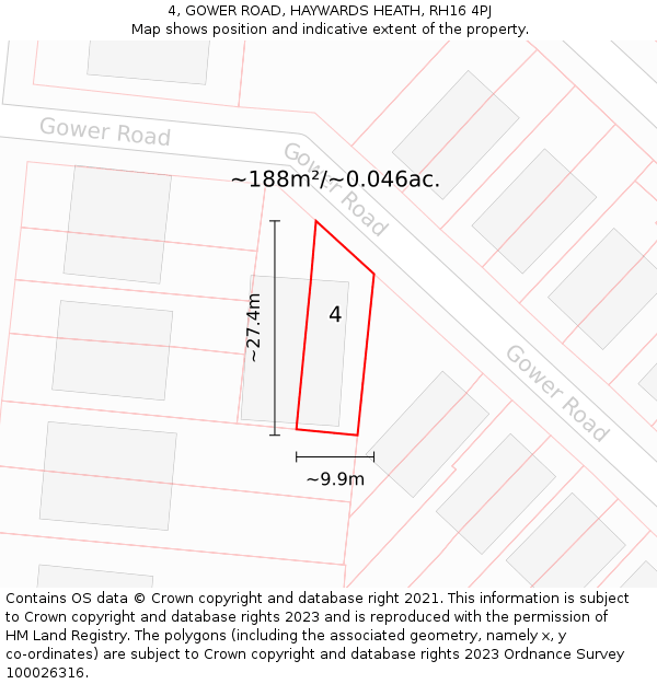 4, GOWER ROAD, HAYWARDS HEATH, RH16 4PJ: Plot and title map