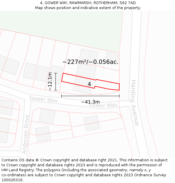 4, GOWER WAY, RAWMARSH, ROTHERHAM, S62 7AD: Plot and title map