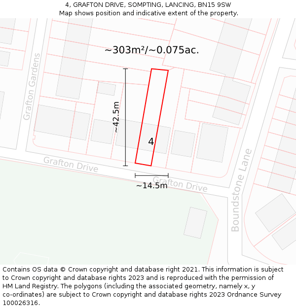 4, GRAFTON DRIVE, SOMPTING, LANCING, BN15 9SW: Plot and title map