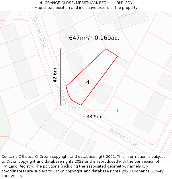 4, GRANGE CLOSE, MERSTHAM, REDHILL, RH1 3DY: Plot and title map