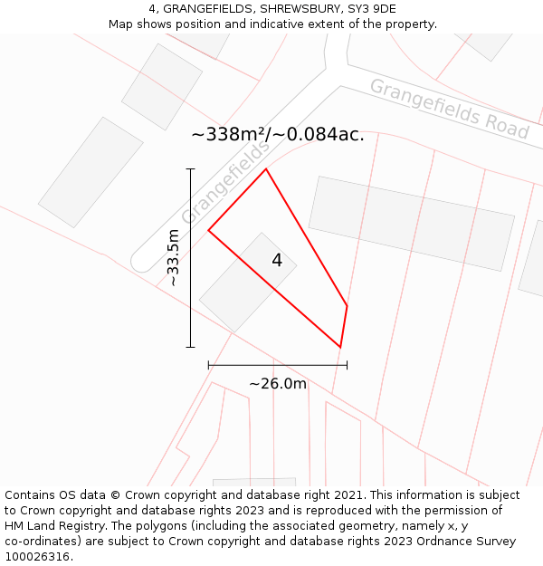 4, GRANGEFIELDS, SHREWSBURY, SY3 9DE: Plot and title map