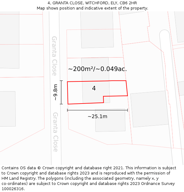 4, GRANTA CLOSE, WITCHFORD, ELY, CB6 2HR: Plot and title map