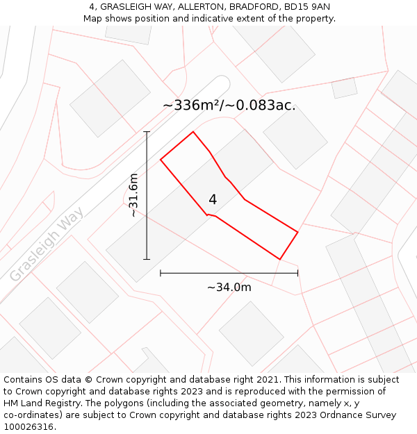 4, GRASLEIGH WAY, ALLERTON, BRADFORD, BD15 9AN: Plot and title map