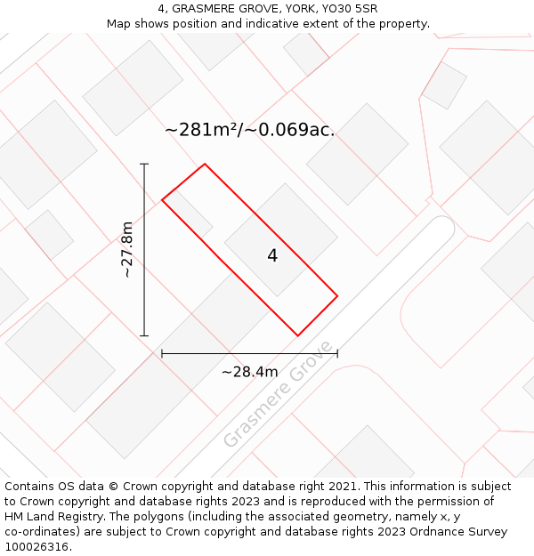 4, GRASMERE GROVE, YORK, YO30 5SR: Plot and title map