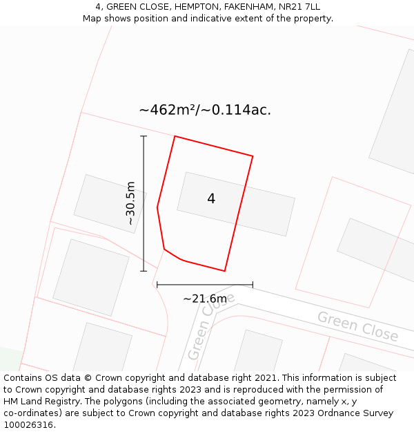 4, GREEN CLOSE, HEMPTON, FAKENHAM, NR21 7LL: Plot and title map