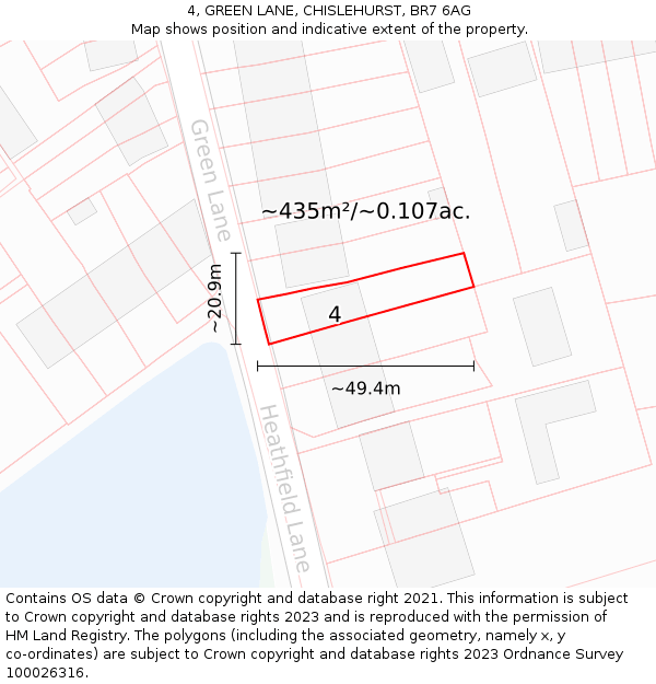 4, GREEN LANE, CHISLEHURST, BR7 6AG: Plot and title map