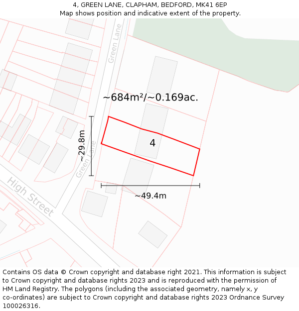 4, GREEN LANE, CLAPHAM, BEDFORD, MK41 6EP: Plot and title map