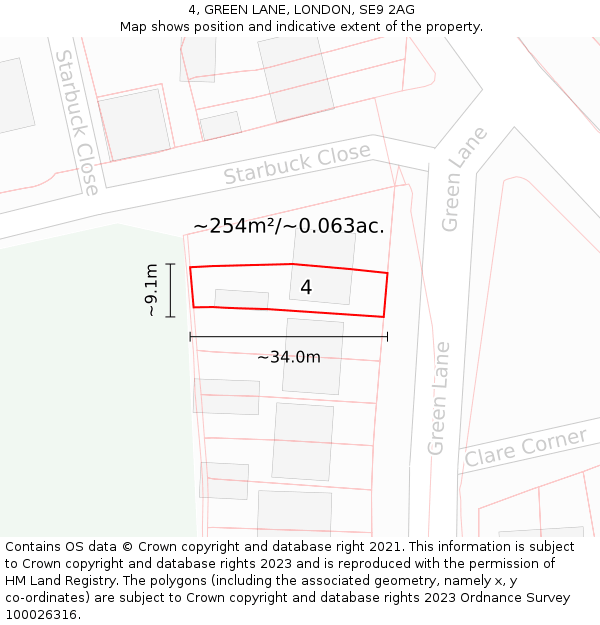 4, GREEN LANE, LONDON, SE9 2AG: Plot and title map