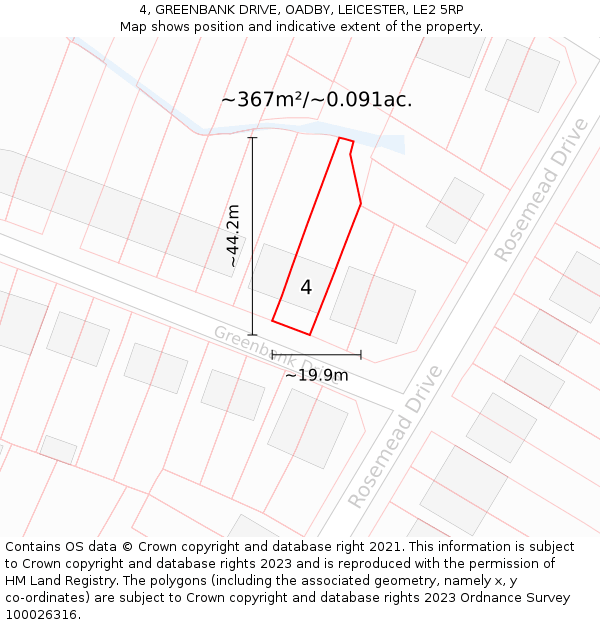 4, GREENBANK DRIVE, OADBY, LEICESTER, LE2 5RP: Plot and title map