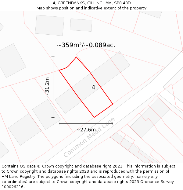 4, GREENBANKS, GILLINGHAM, SP8 4RD: Plot and title map