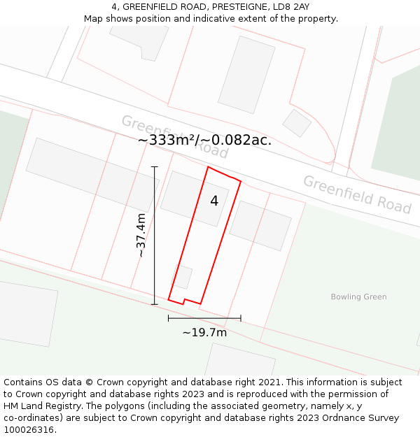 4, GREENFIELD ROAD, PRESTEIGNE, LD8 2AY: Plot and title map