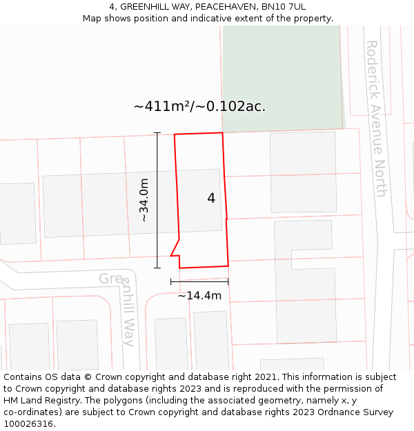 4, GREENHILL WAY, PEACEHAVEN, BN10 7UL: Plot and title map