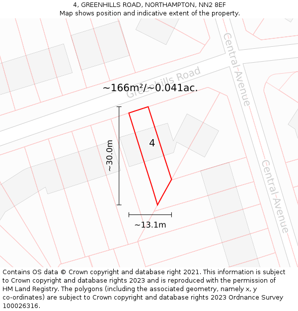 4, GREENHILLS ROAD, NORTHAMPTON, NN2 8EF: Plot and title map