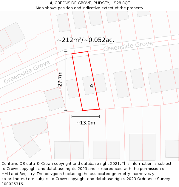 4, GREENSIDE GROVE, PUDSEY, LS28 8QE: Plot and title map