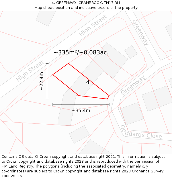 4, GREENWAY, CRANBROOK, TN17 3LL: Plot and title map