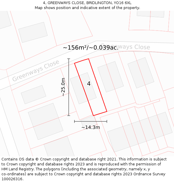 4, GREENWAYS CLOSE, BRIDLINGTON, YO16 6XL: Plot and title map