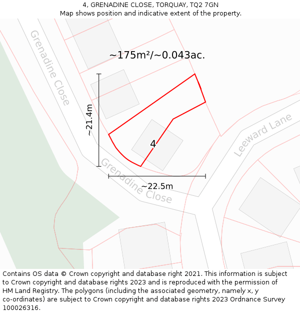 4, GRENADINE CLOSE, TORQUAY, TQ2 7GN: Plot and title map