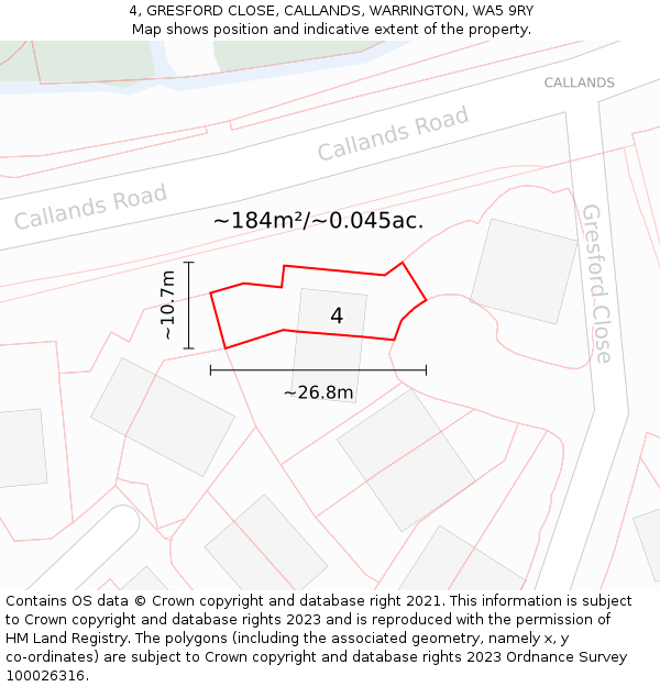 4, GRESFORD CLOSE, CALLANDS, WARRINGTON, WA5 9RY: Plot and title map