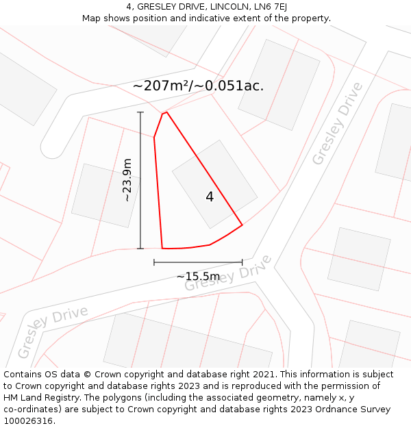 4, GRESLEY DRIVE, LINCOLN, LN6 7EJ: Plot and title map