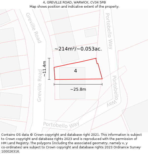 4, GREVILLE ROAD, WARWICK, CV34 5PB: Plot and title map